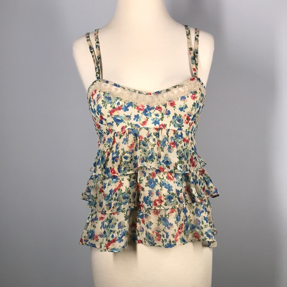 ZARA TRF Collection Tiered Ruffle Top with Lace Accent Bustline​